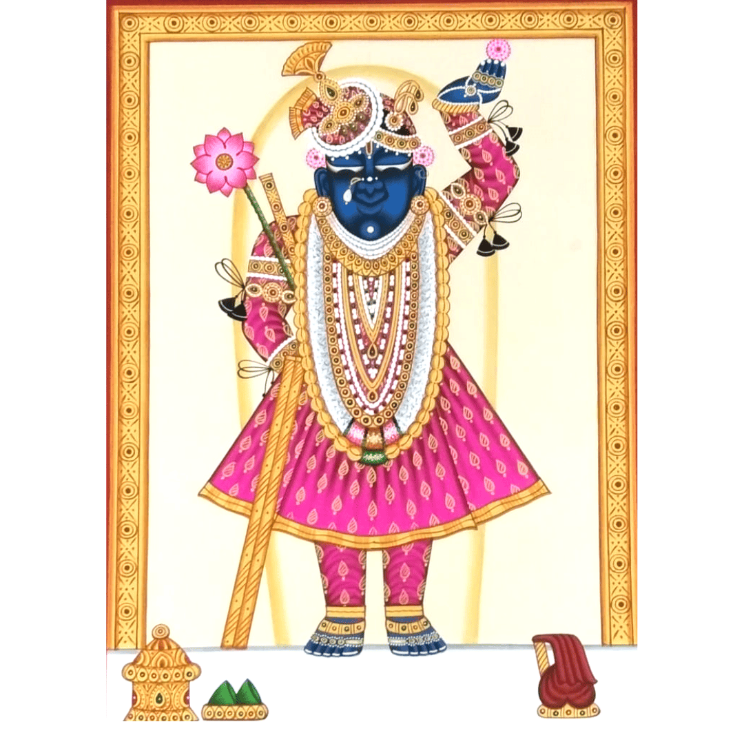 Shrinathji Painting in Pink Attire – Hand-Painted on Paper